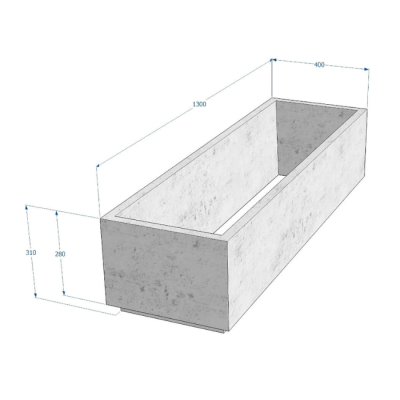 Joonisel on betoonist vaasi kõrgendus, millel pole põhja. Mõõdud 1300*400*280.