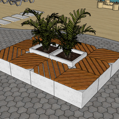 Betoonist kuubikutest saab moodustada rannaparki või linnatänavale istumiskohti, mille keskel on vaasides suured taimed.