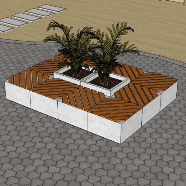 Betoonist kuubikutest saab moodustada rannaparki või linnatänavale istumiskohti, mille keskel on vaasides suured taimed.