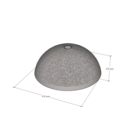 Poolkera kujuga betoonist teetõke diameetriga 670mm ja kõrgusega 270mm, kaal 130kg.