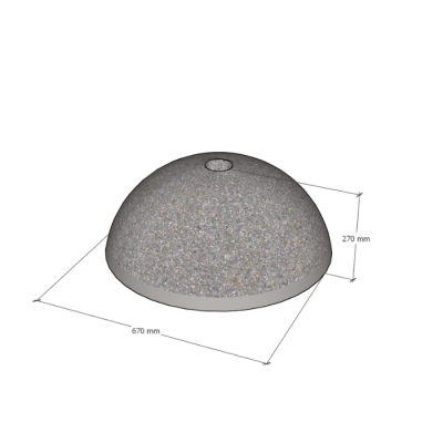 Poolkera kujuga betoonist teetõke diameetriga 670mm ja kõrgusega 270mm, kaal 130kg. Keskel ava.