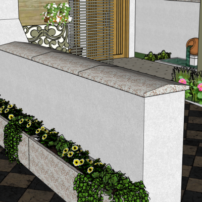 Müür on kaetud keskelt püramiidse betoonist plaadid.